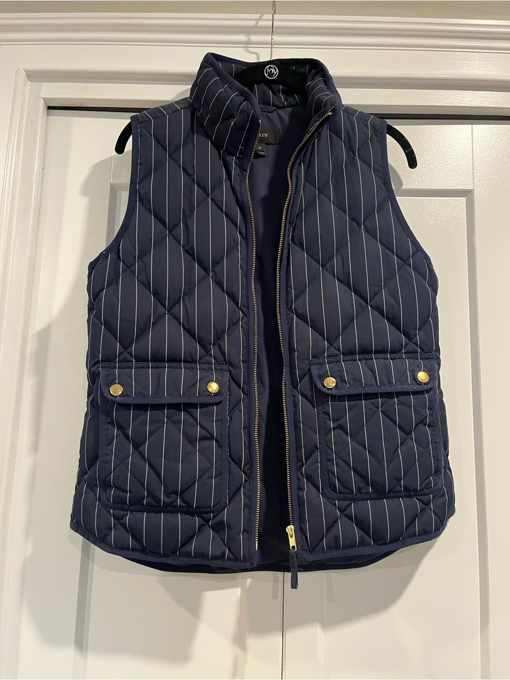 J. Crew Navy Quilted Pinstripe Vest with Gold-Tone Hardware